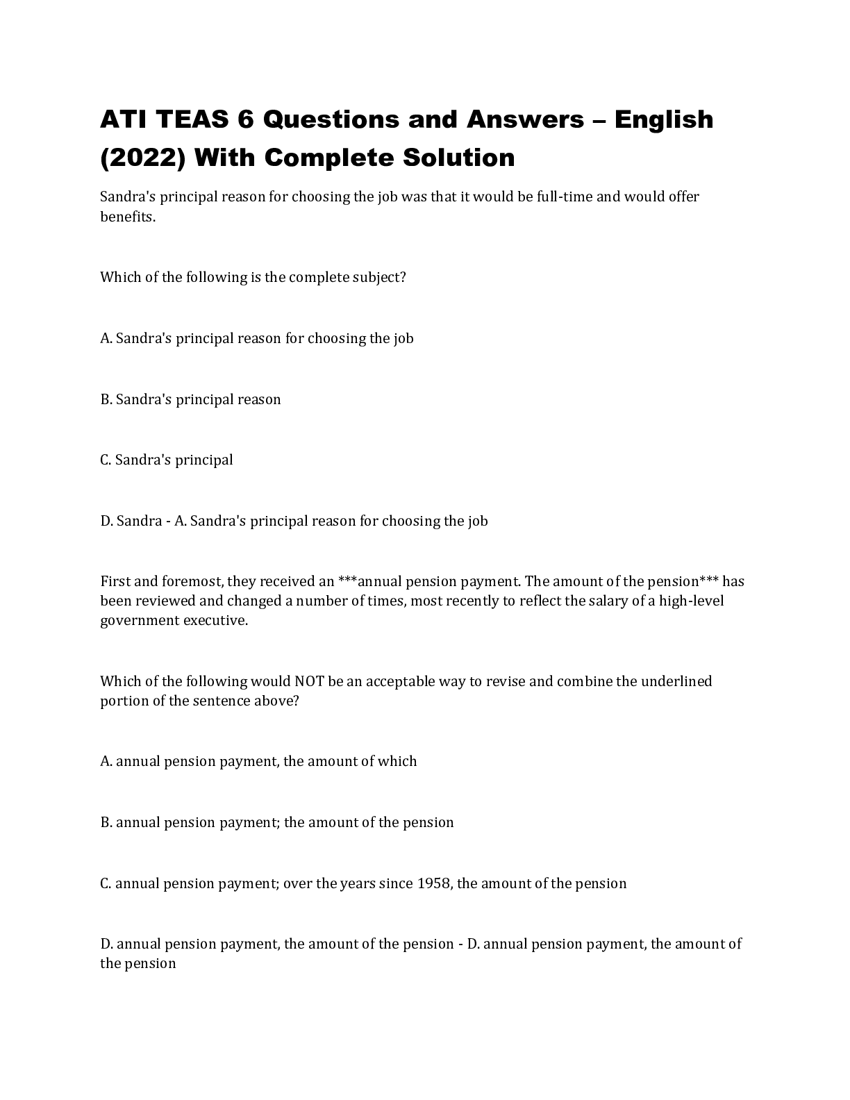 ATI TEAS 6 Questions and Answers English (2022) With Complete